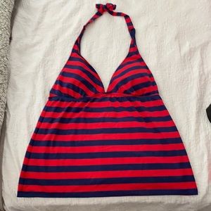 Red and Navy Striped Tankini Top